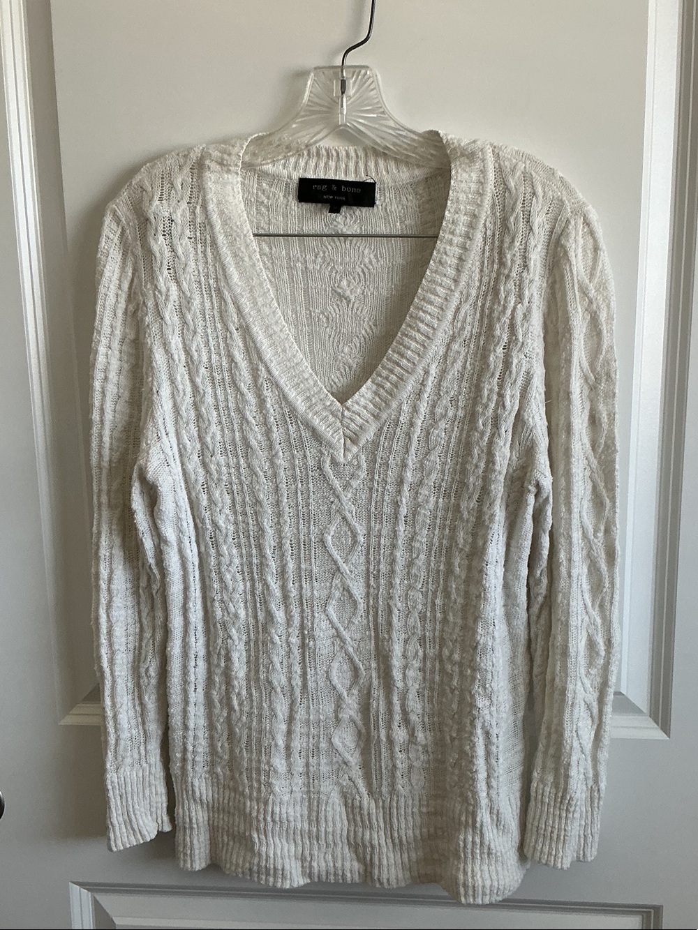 rag & bone Off-White Cable V-Neck Knit Sweater